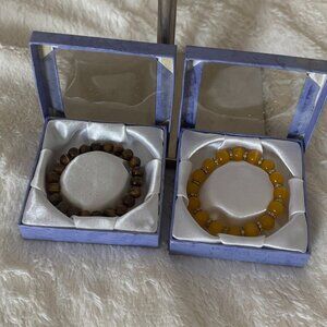 Tiger's Eye and Yellow Jade Bracelets with Gift Boxes